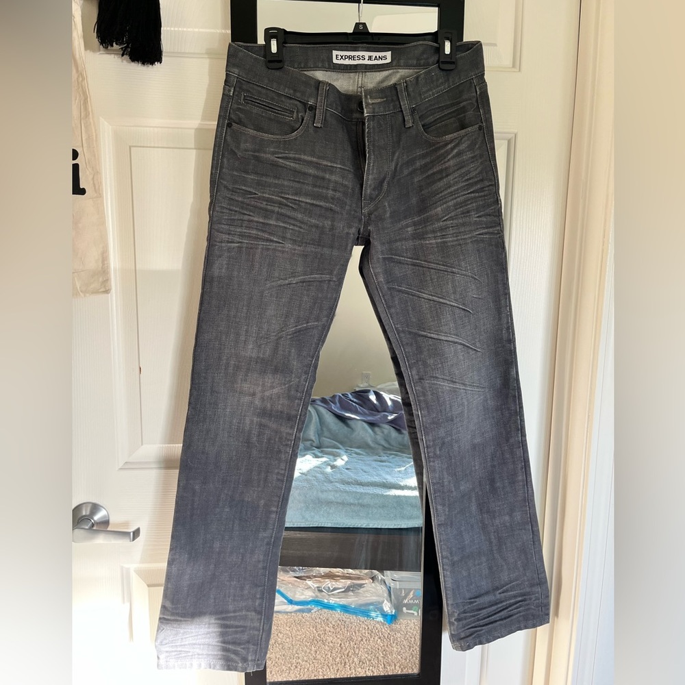 Men's Express slim fit straight leg dark gray jeans 30x32